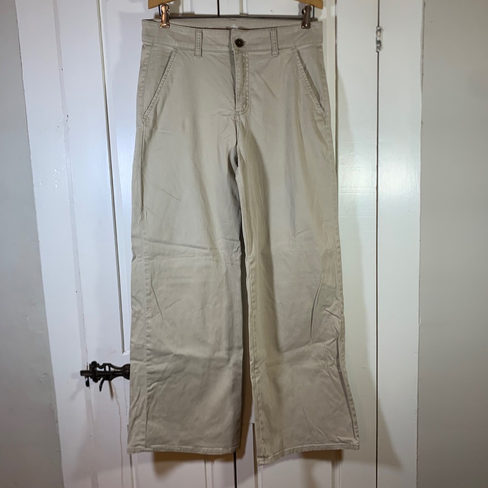 St Johns Bay Womens Tan Khaki Wide Leg Chino Pants High Rise Size 8 Stretch